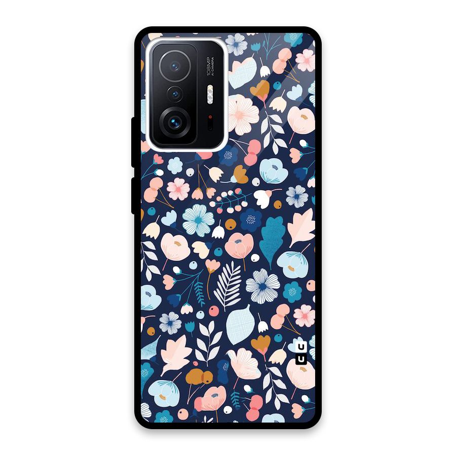 Blue Floral Glass Back Case for Xiaomi 11T Pro
