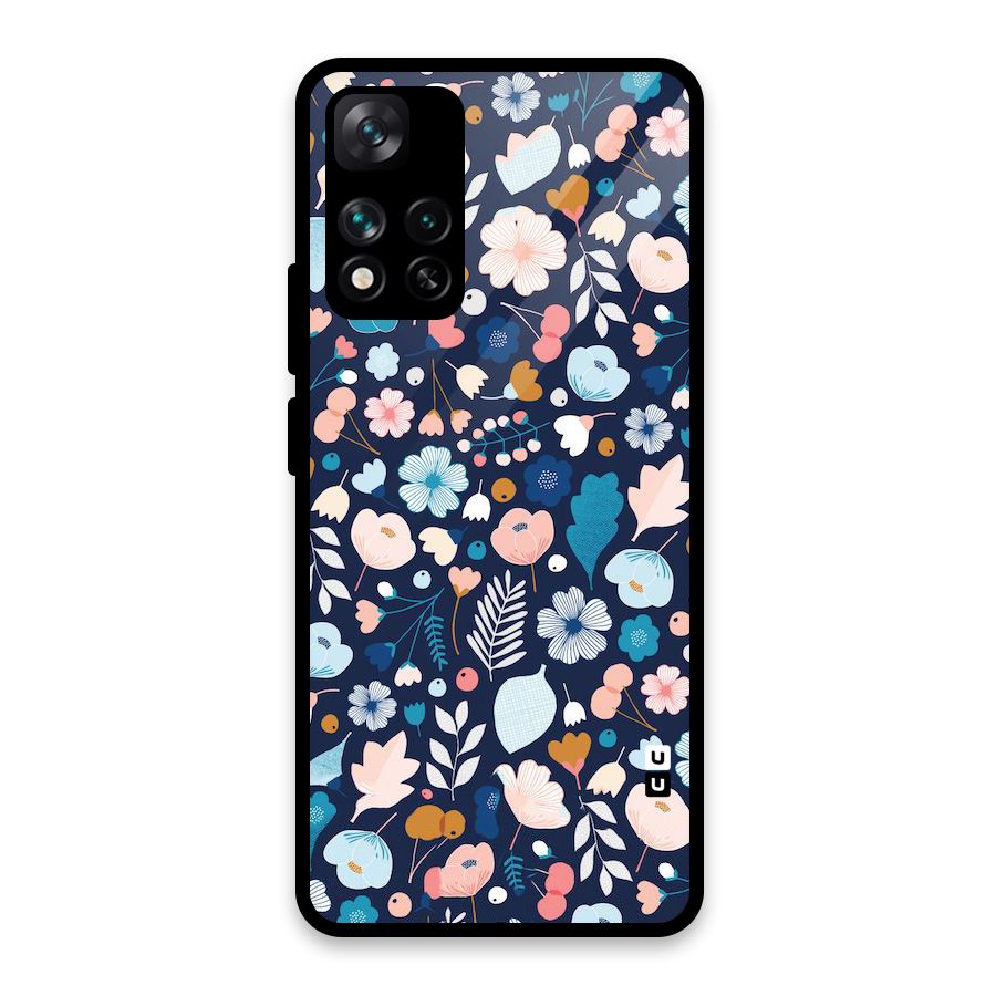 Blue Floral Glass Back Case for Xiaomi 11i HyperCharge 5G
