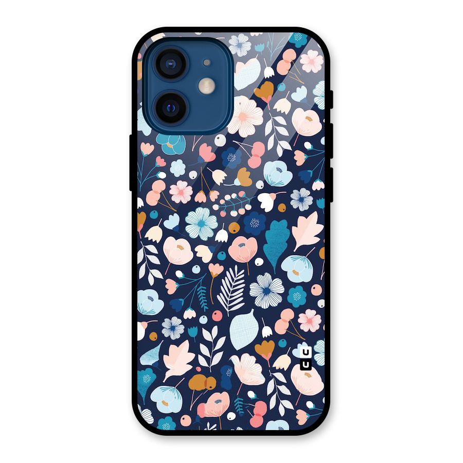 Blue Floral Glass Back Case for iPhone 12 Mini