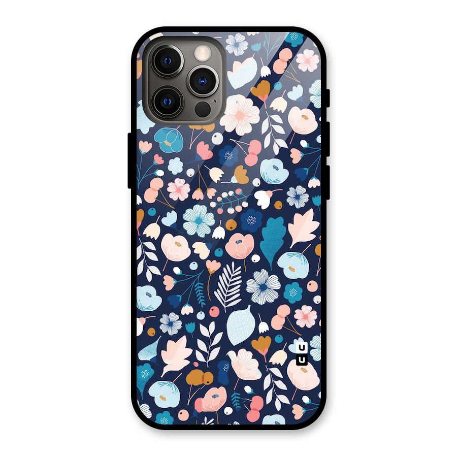 Blue Floral Glass Back Case for iPhone 12 Pro