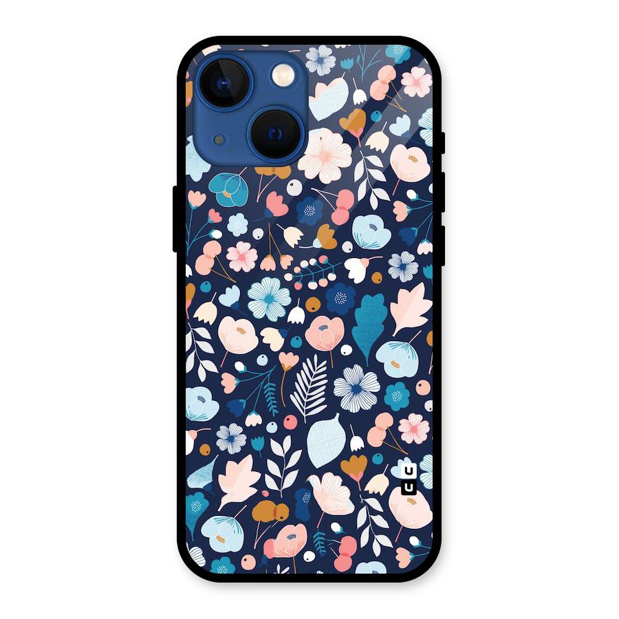 Blue Floral Glass Back Case for iPhone 13 Mini