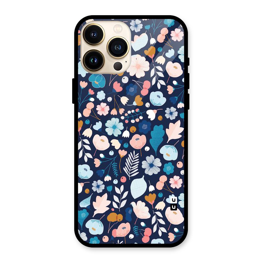 Blue Floral Glass Back Case for iPhone 13 Pro Max