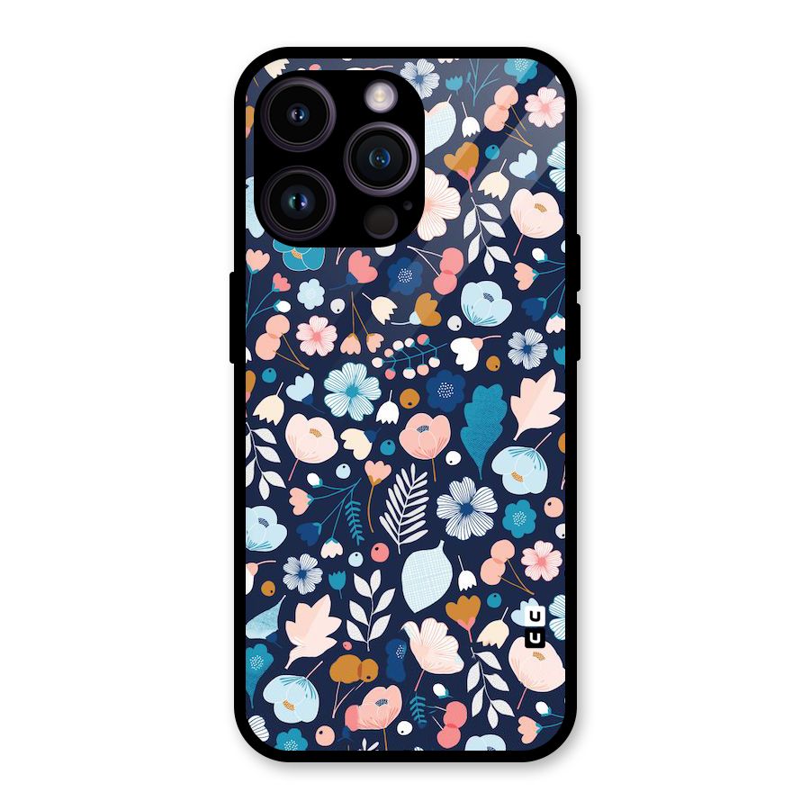 Blue Floral Glass Back Case for iPhone 14 Pro Max