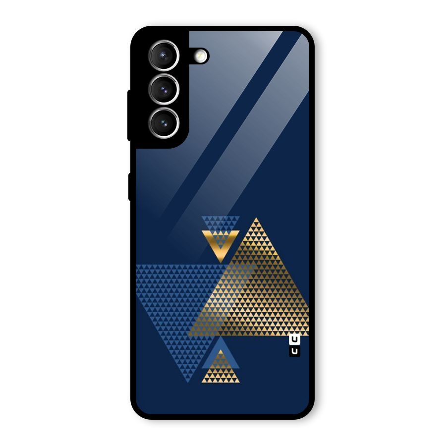 Blue Gold Triangles Glass Back Case for Galaxy S21 5G