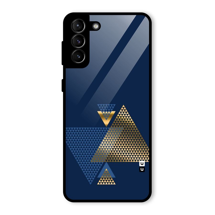 Blue Gold Triangles Glass Back Case for Galaxy S21 Plus