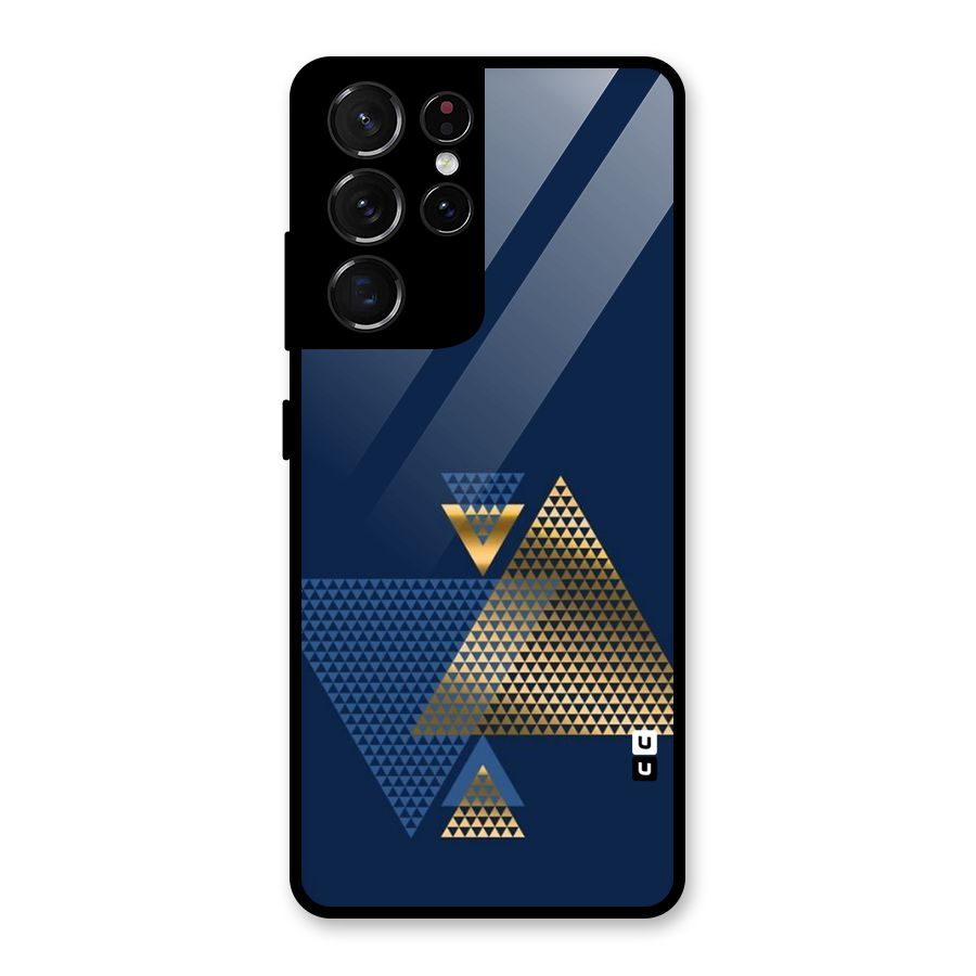 Blue Gold Triangles Glass Back Case for Galaxy S21 Ultra 5G
