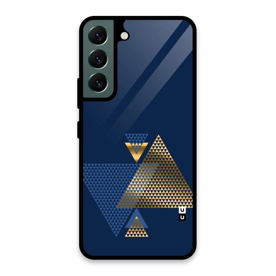 Blue Gold Triangles Glass Back Case for Galaxy S22 5G