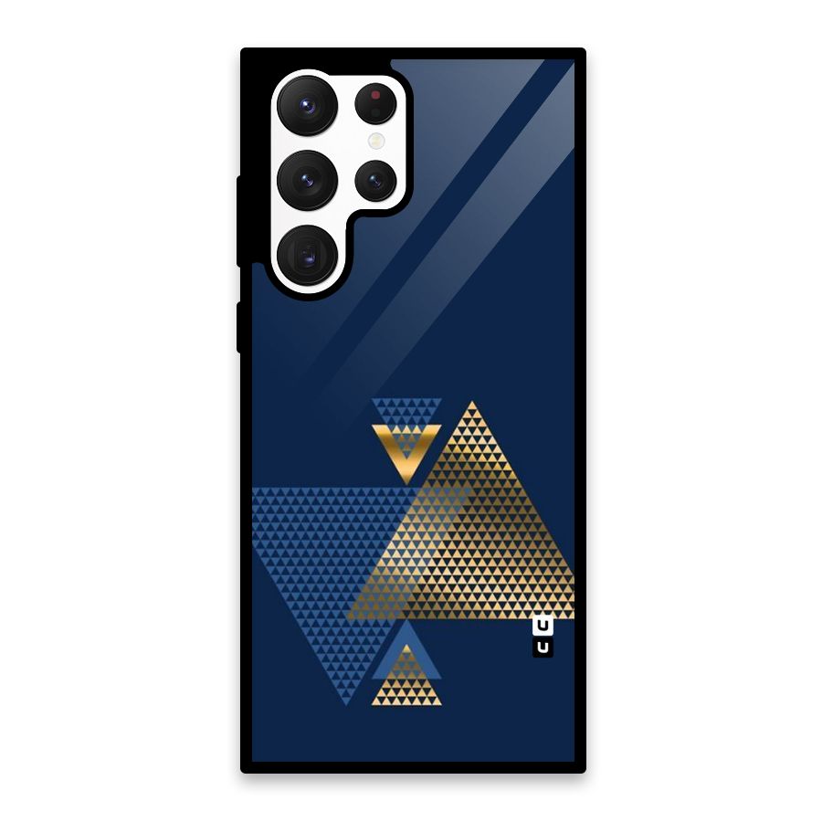 Blue Gold Triangles Glass Back Case for Galaxy S22 Ultra 5G
