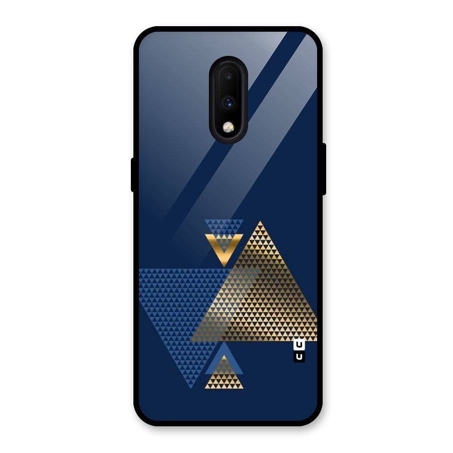 Blue Gold Triangles Glass Back Case for OnePlus 7