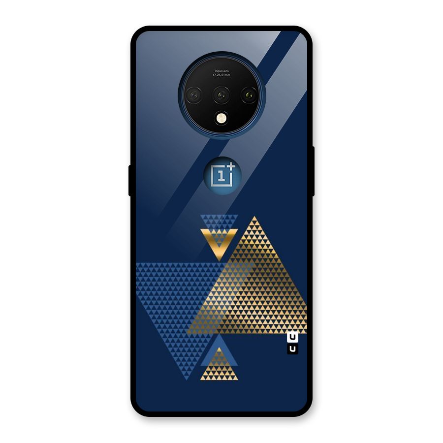 Blue Gold Triangles Glass Back Case for OnePlus 7T