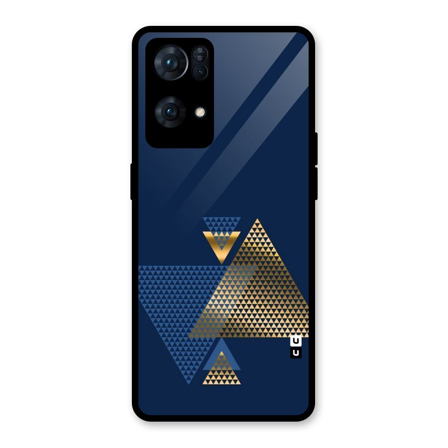 Blue Gold Triangles Glass Back Case for Oppo Reno7 Pro 5G