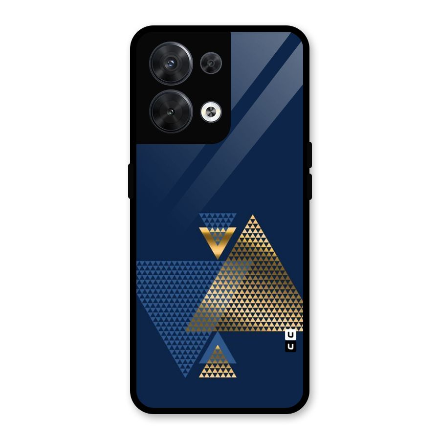 Blue Gold Triangles Glass Back Case for Oppo Reno8 5G