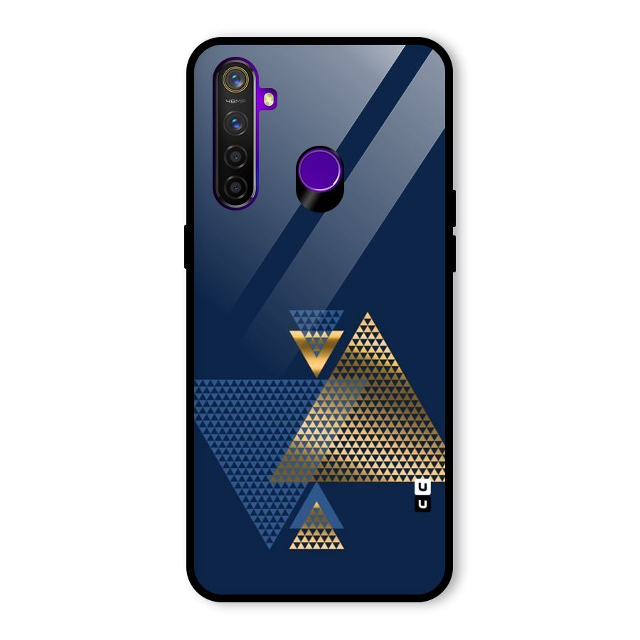 Blue Gold Triangles Glass Back Case for Realme 5 Pro