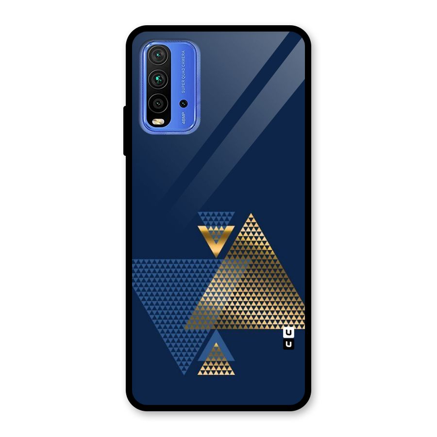 Blue Gold Triangles Glass Back Case for Redmi 9 Power