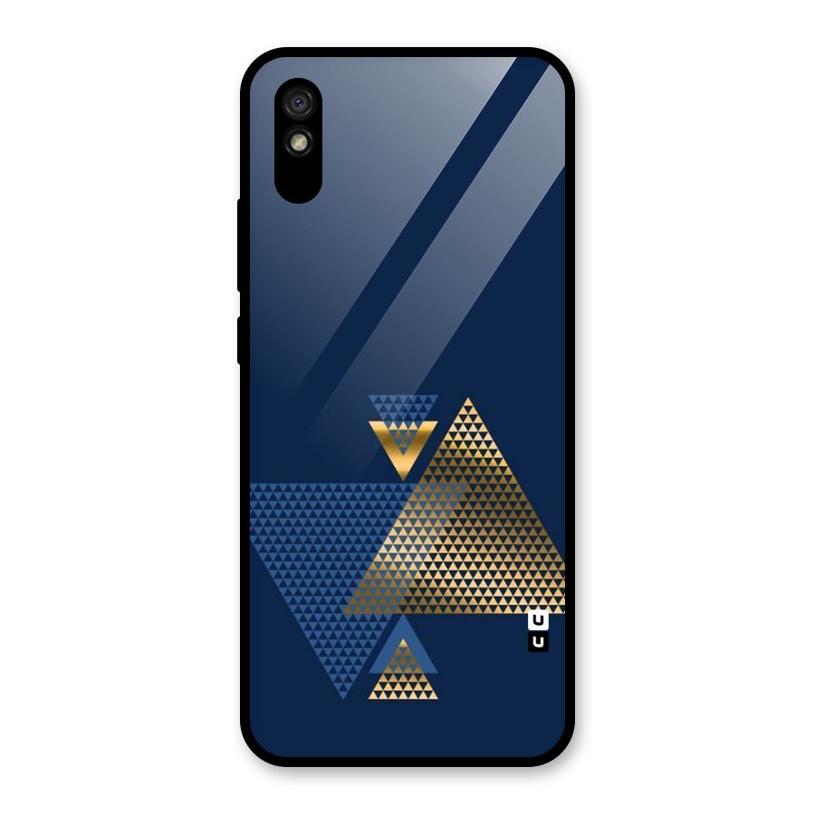 Blue Gold Triangles Glass Back Case for Redmi 9i