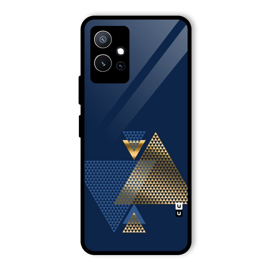 Blue Gold Triangles Glass Back Case for Vivo T1 5G