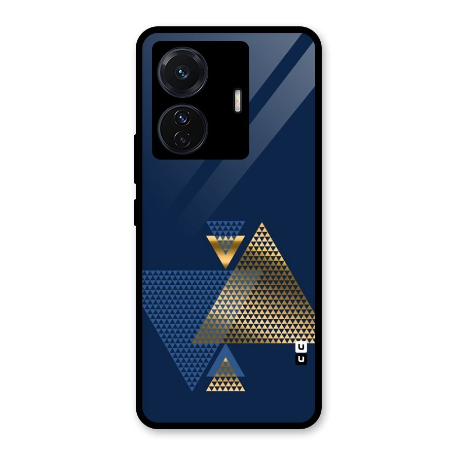 Blue Gold Triangles Glass Back Case for Vivo T1 Pro