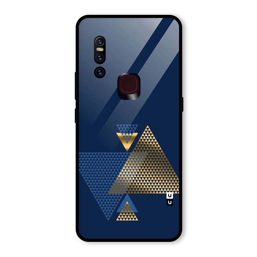 Blue Gold Triangles Glass Back Case for Vivo V15