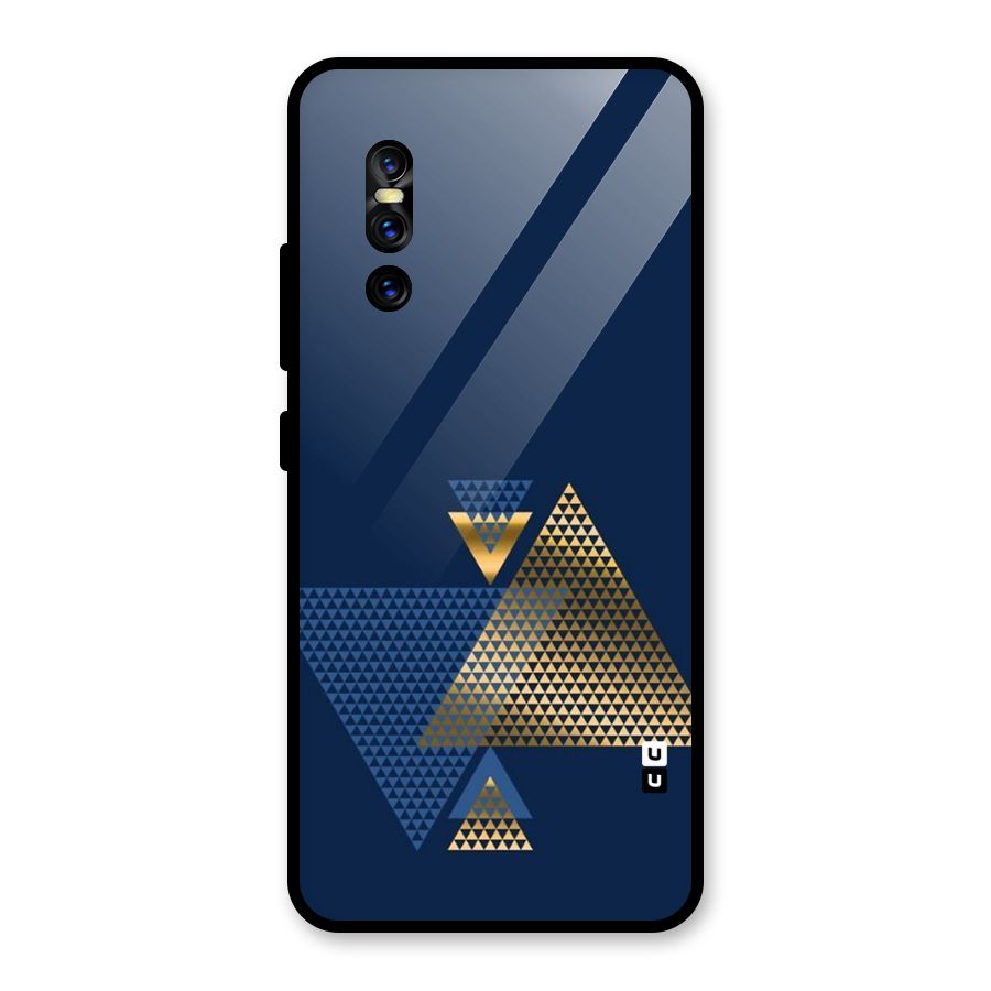 Blue Gold Triangles Glass Back Case for Vivo V15 Pro