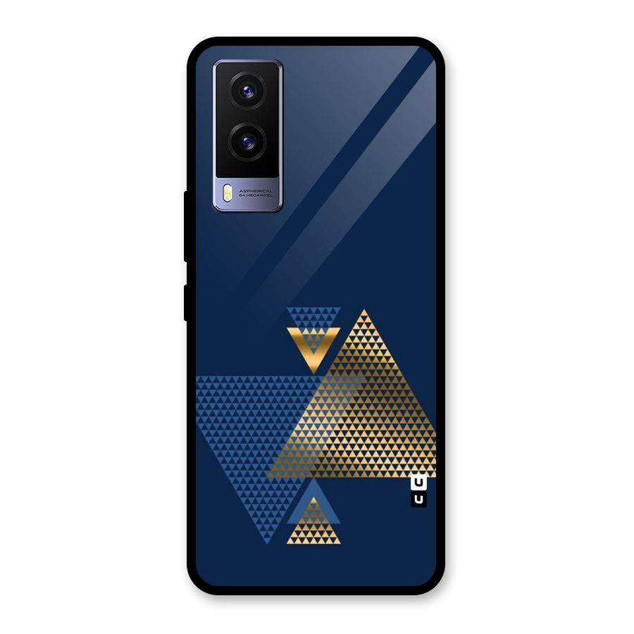 Blue Gold Triangles Glass Back Case for Vivo V21e 5G