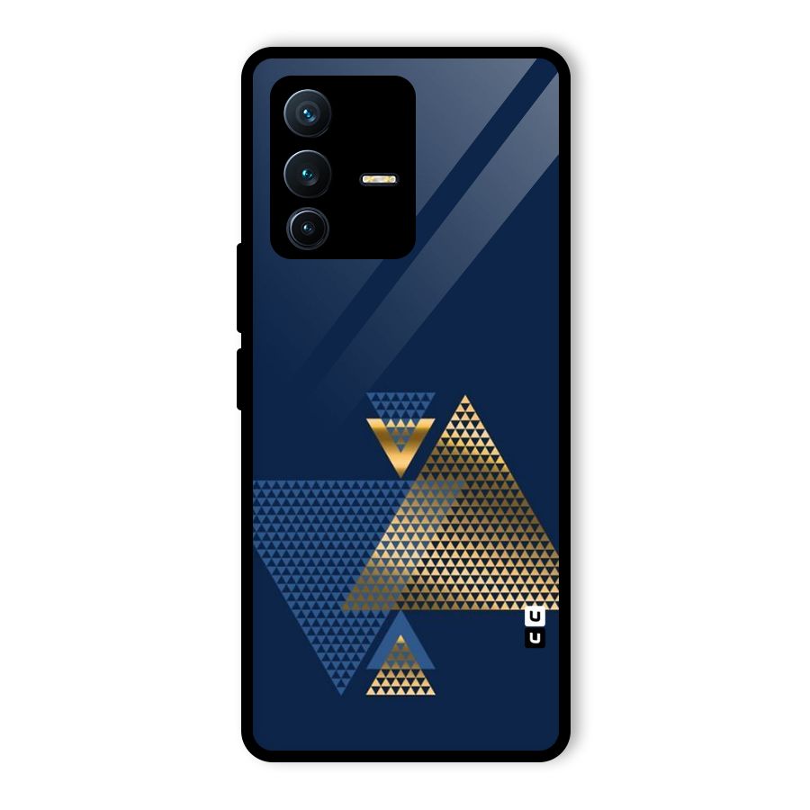 Blue Gold Triangles Glass Back Case for Vivo V23 Pro