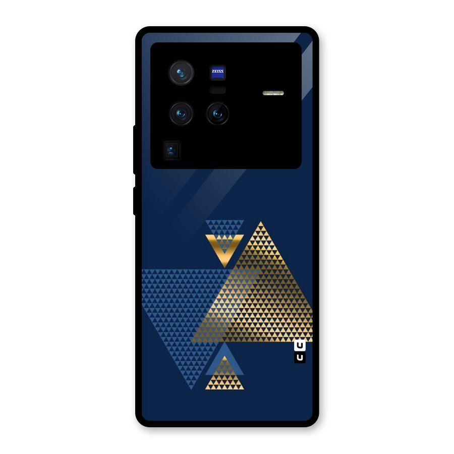 Blue Gold Triangles Glass Back Case for Vivo X80 Pro