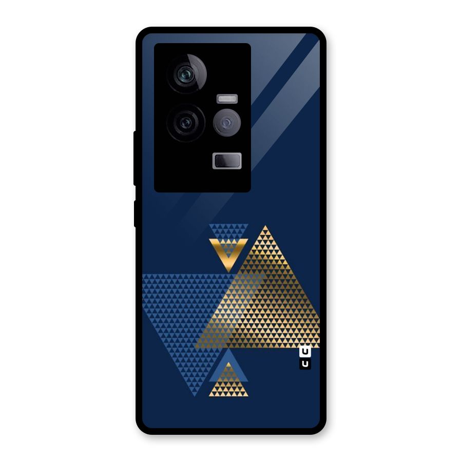 Blue Gold Triangles Glass Back Case for Vivo iQOO 11 5G