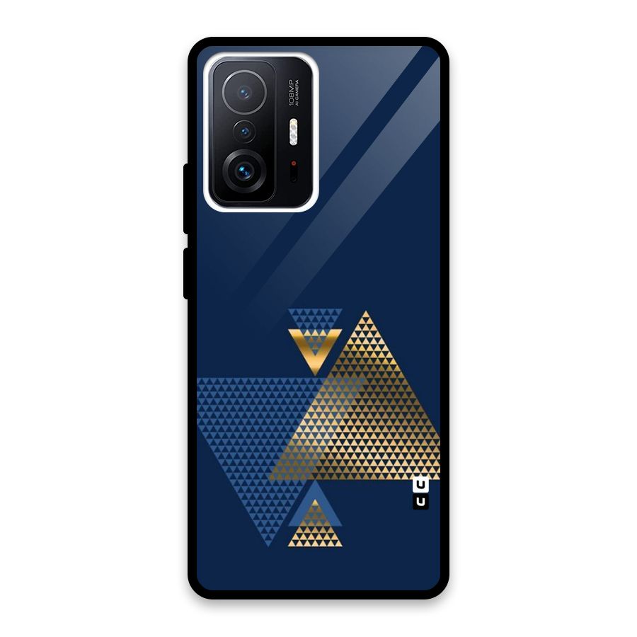Blue Gold Triangles Glass Back Case for Xiaomi 11T Pro