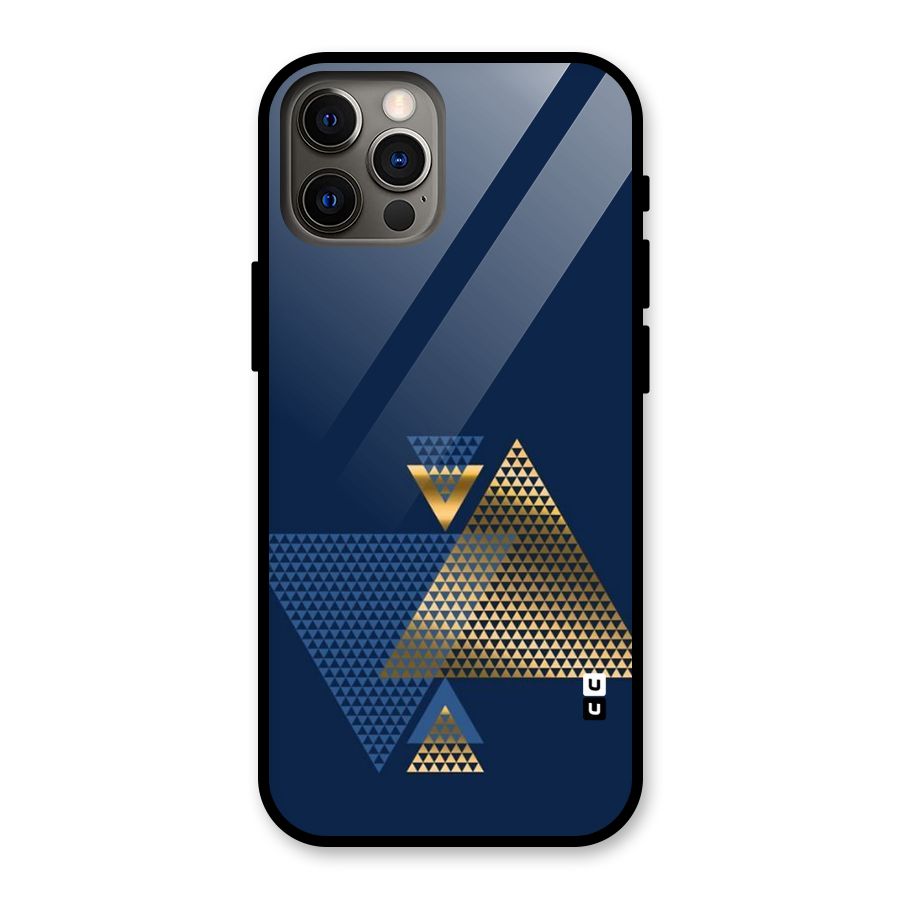 Blue Gold Triangles Glass Back Case for iPhone 12 Pro