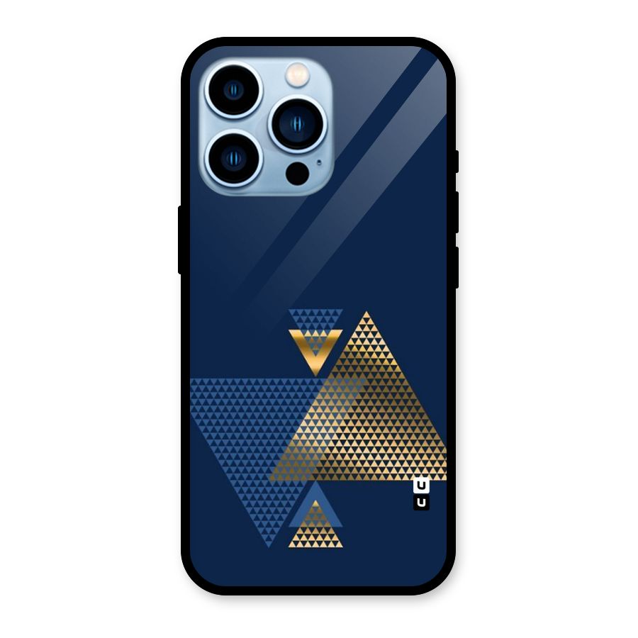 Blue Gold Triangles Glass Back Case for iPhone 13 Pro