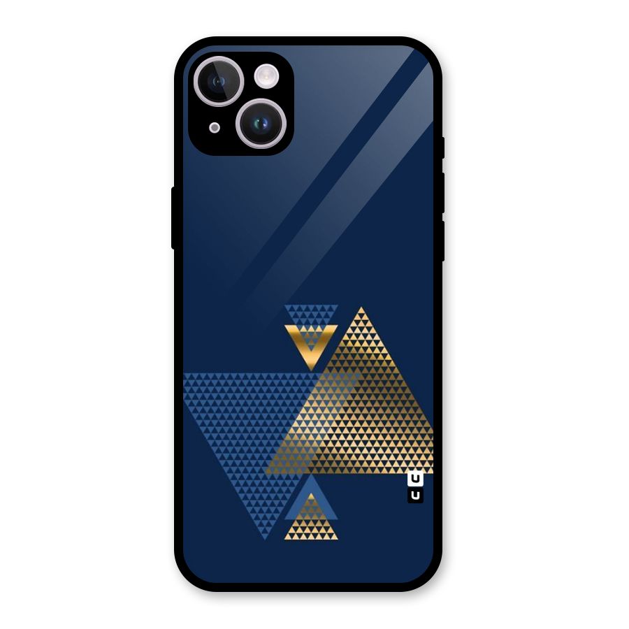 Blue Gold Triangles Glass Back Case for iPhone 14 Plus