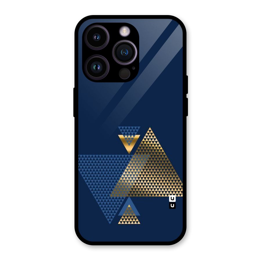 Blue Gold Triangles Glass Back Case for iPhone 14 Pro