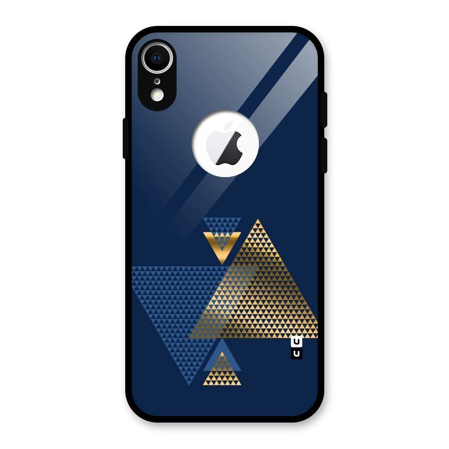 Blue Gold Triangles Glass Back Case for iPhone XR Logo Cut
