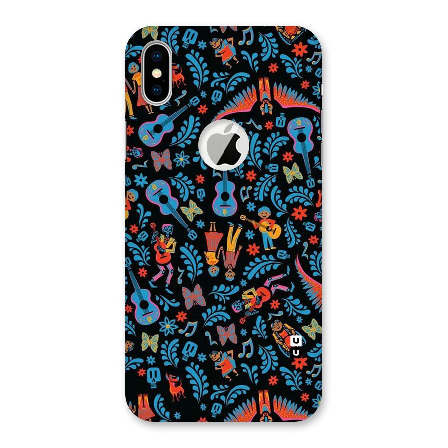 Blue Guitar Pattern Back Case for iPhone XS Logo Cut