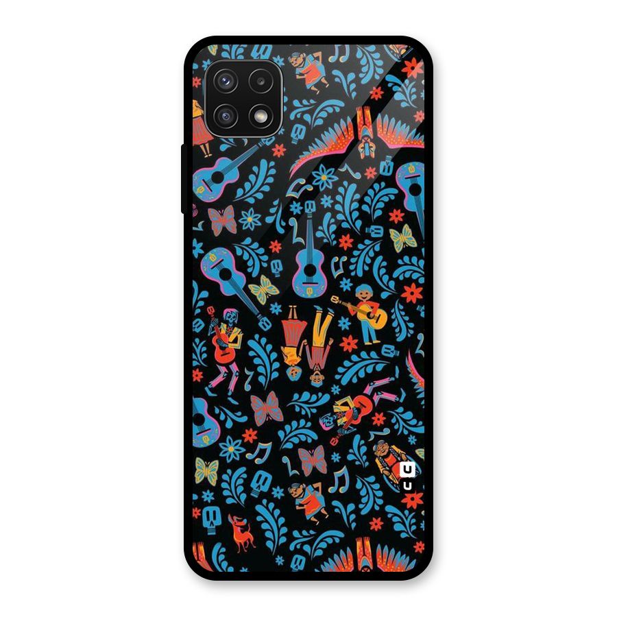 Blue Guitar Pattern Glass Back Case for Galaxy A22 5G