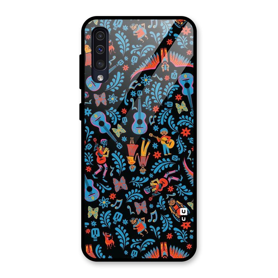 Blue Guitar Pattern Glass Back Case for Galaxy A50s