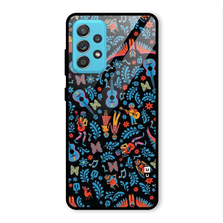 Blue Guitar Pattern Glass Back Case for Galaxy A52