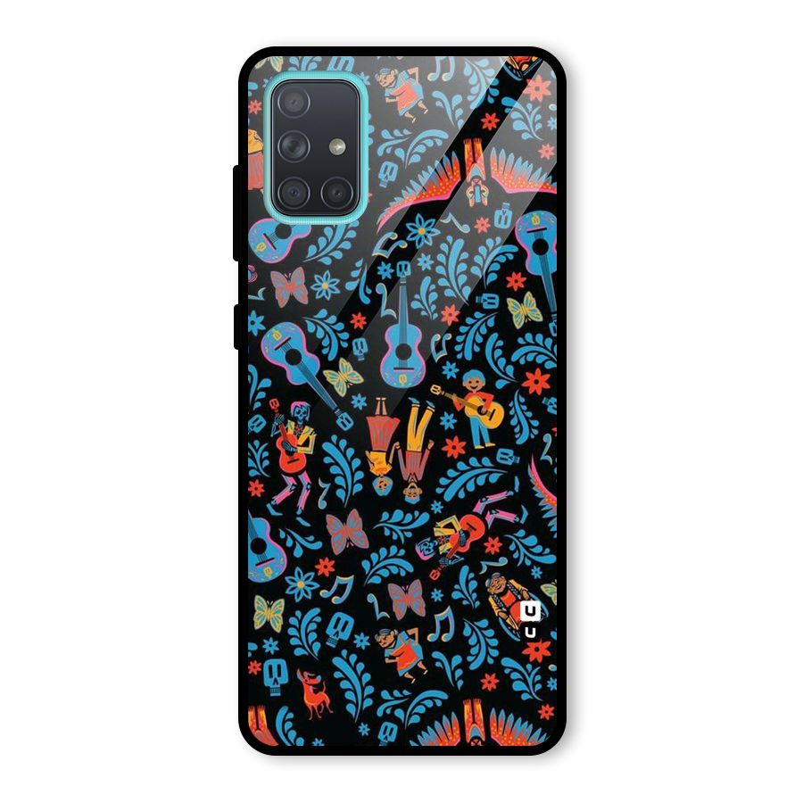 Blue Guitar Pattern Glass Back Case for Galaxy A71