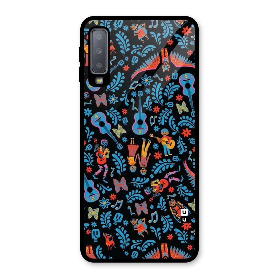 Blue Guitar Pattern Glass Back Case for Galaxy A7 (2018)