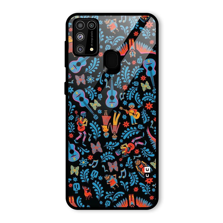 Blue Guitar Pattern Glass Back Case for Galaxy F41