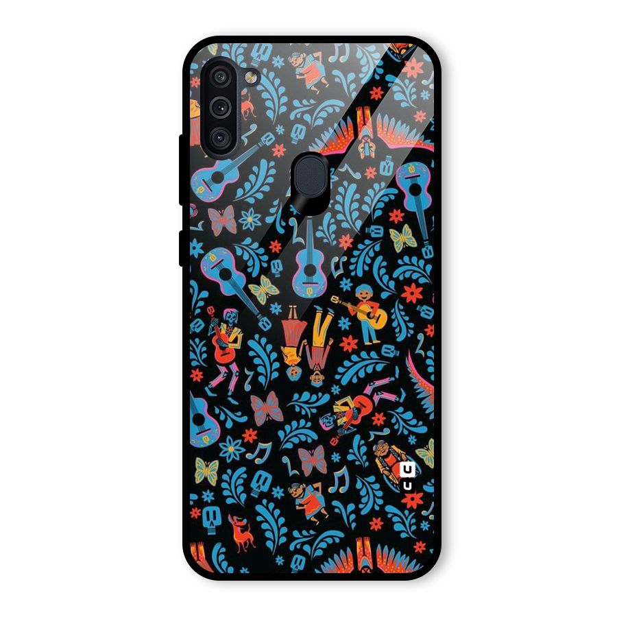 Blue Guitar Pattern Glass Back Case for Galaxy M11