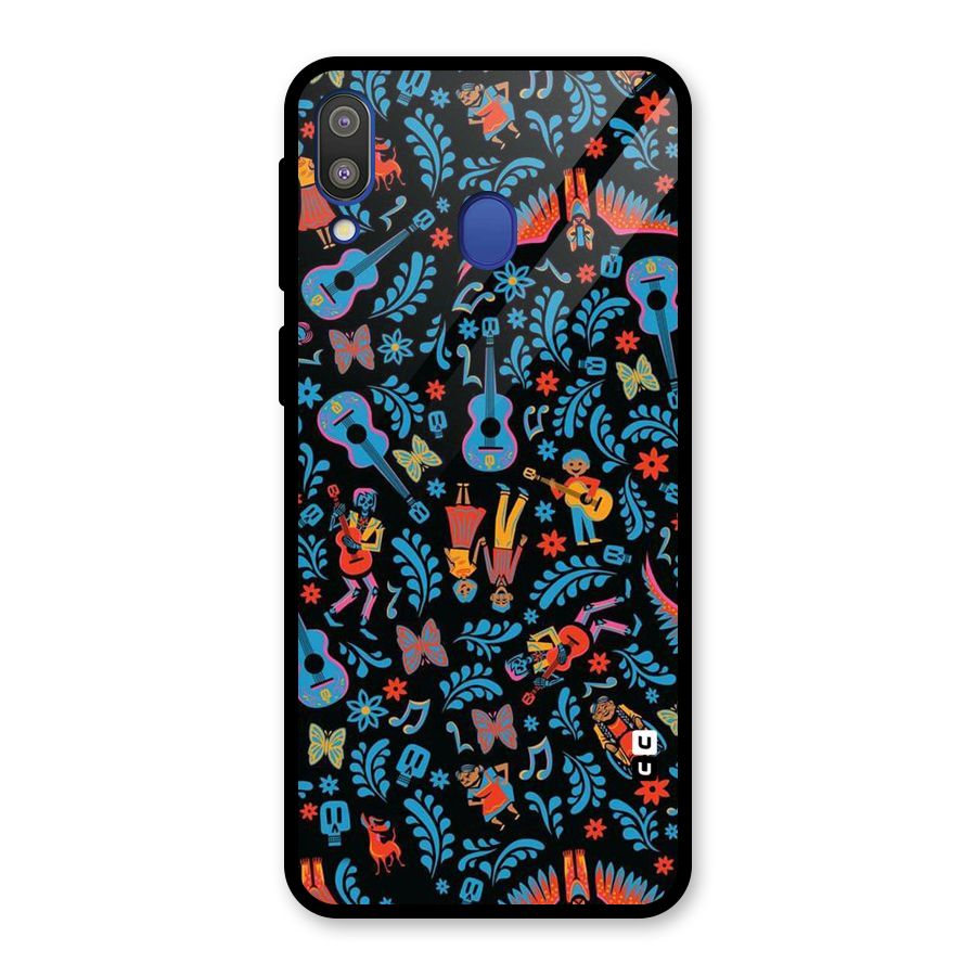 Blue Guitar Pattern Glass Back Case for Galaxy M20