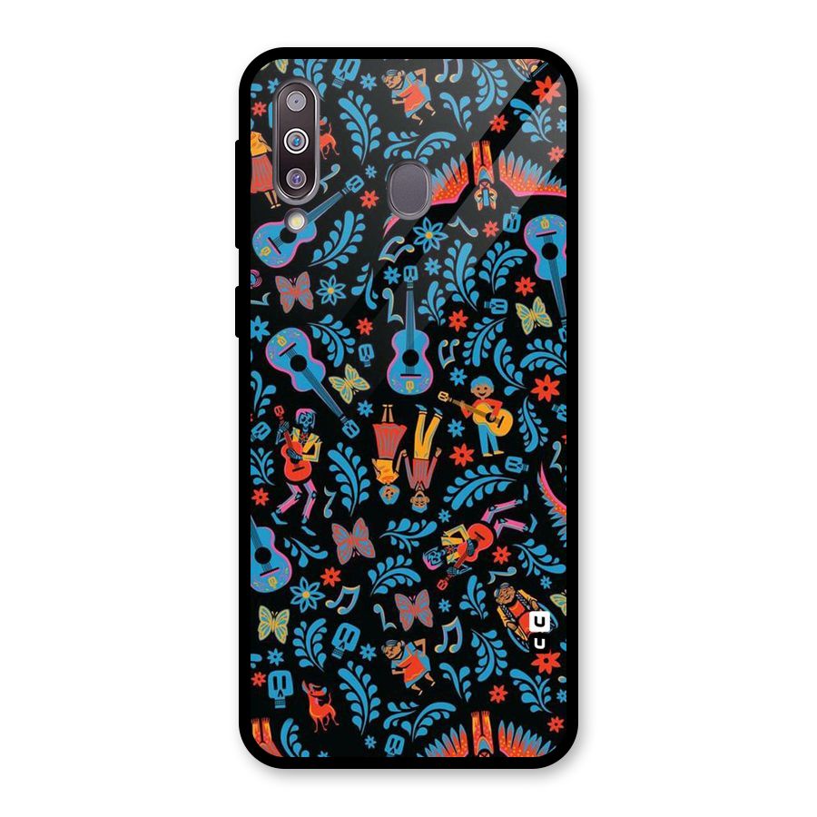 Blue Guitar Pattern Glass Back Case for Galaxy M30