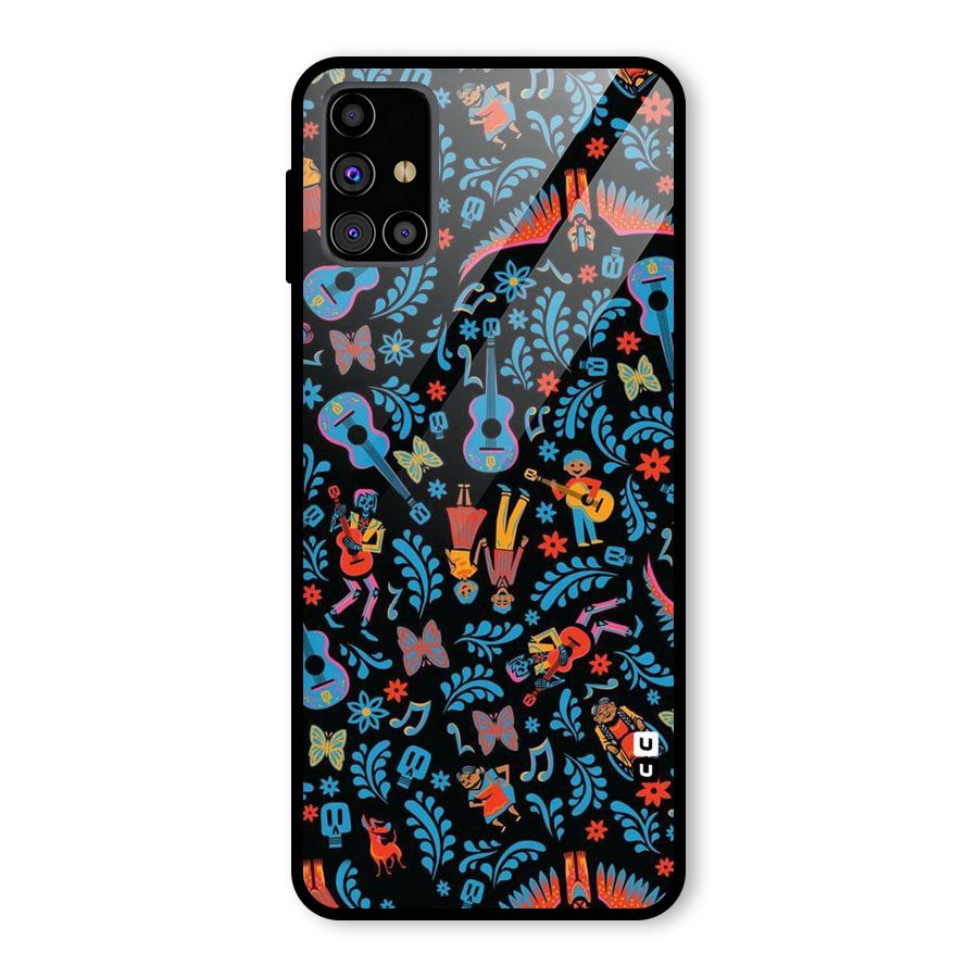 Blue Guitar Pattern Glass Back Case for Galaxy M31s
