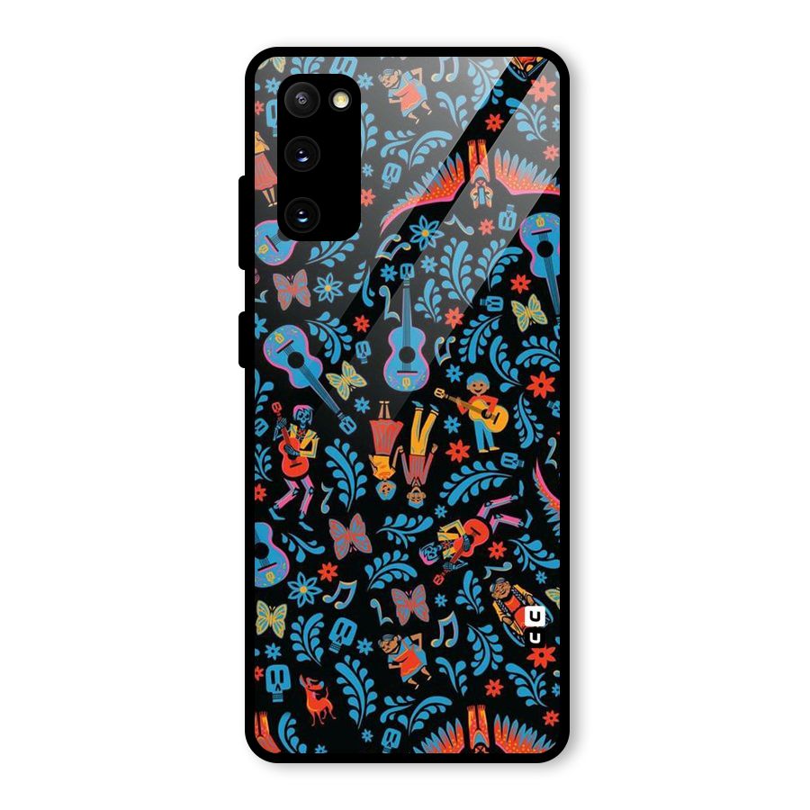 Blue Guitar Pattern Glass Back Case for Galaxy S20 FE 5G