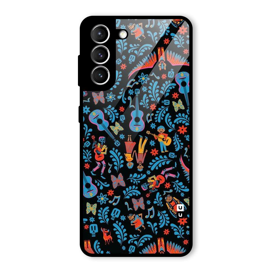 Blue Guitar Pattern Glass Back Case for Galaxy S21 5G