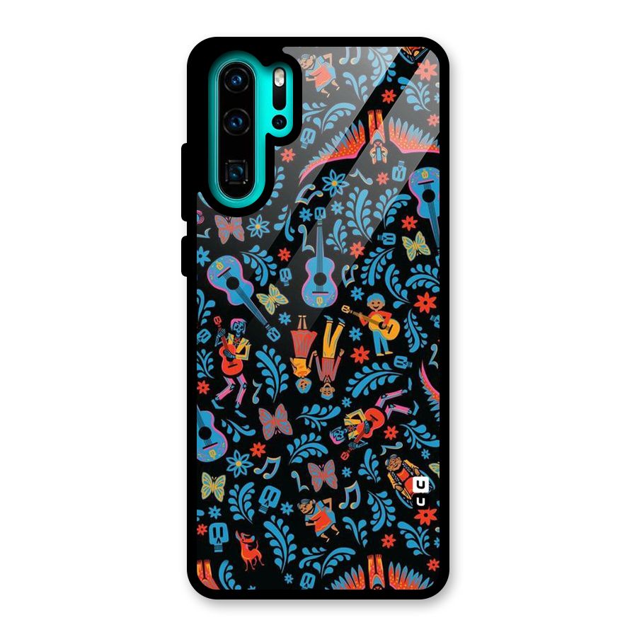 Blue Guitar Pattern Glass Back Case for Huawei P30 Pro