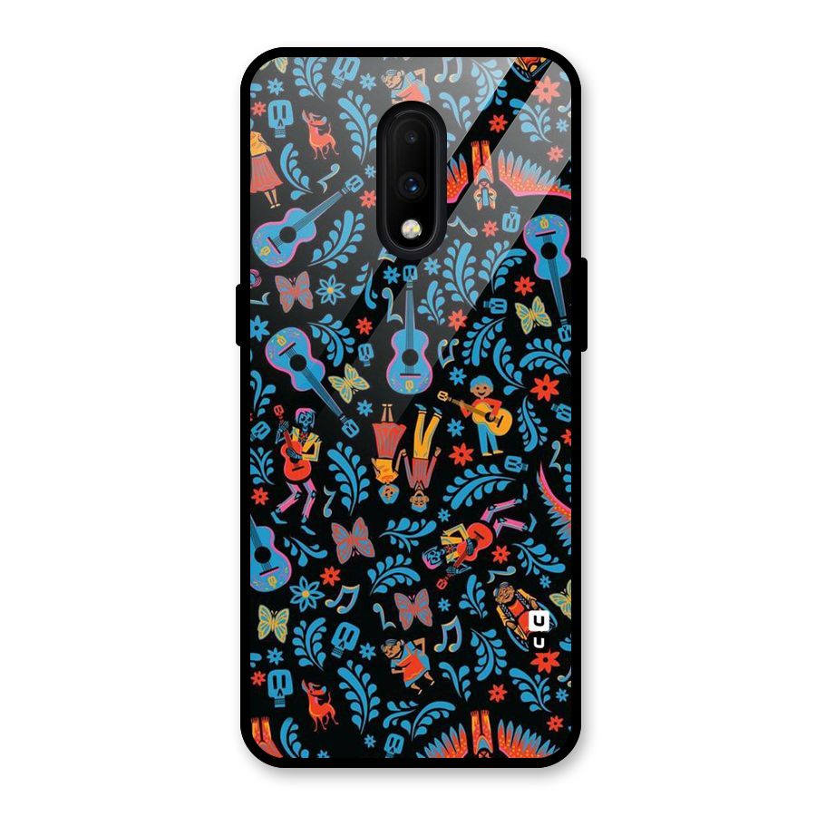 Blue Guitar Pattern Glass Back Case for OnePlus 7