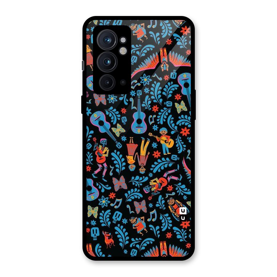 Blue Guitar Pattern Glass Back Case for OnePlus 9RT 5G