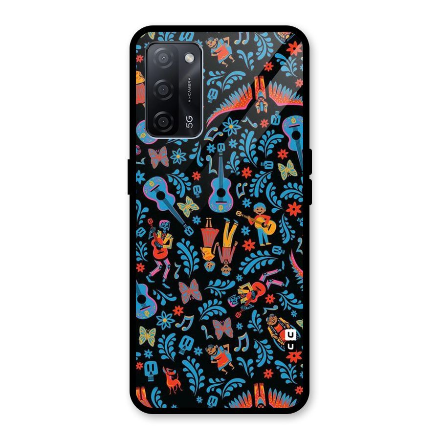 Blue Guitar Pattern Glass Back Case for Oppo A53s 5G